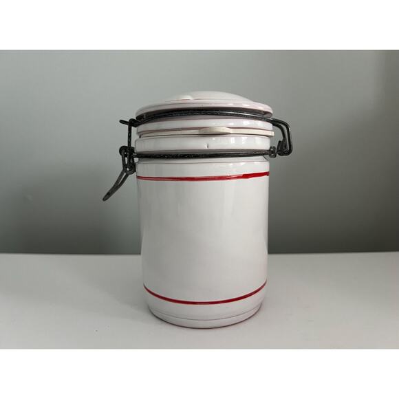 VTG Ceramic Canister Red Stripe Farmhouse Kitchen Pantry Organizer Container - Picture 6 of 10